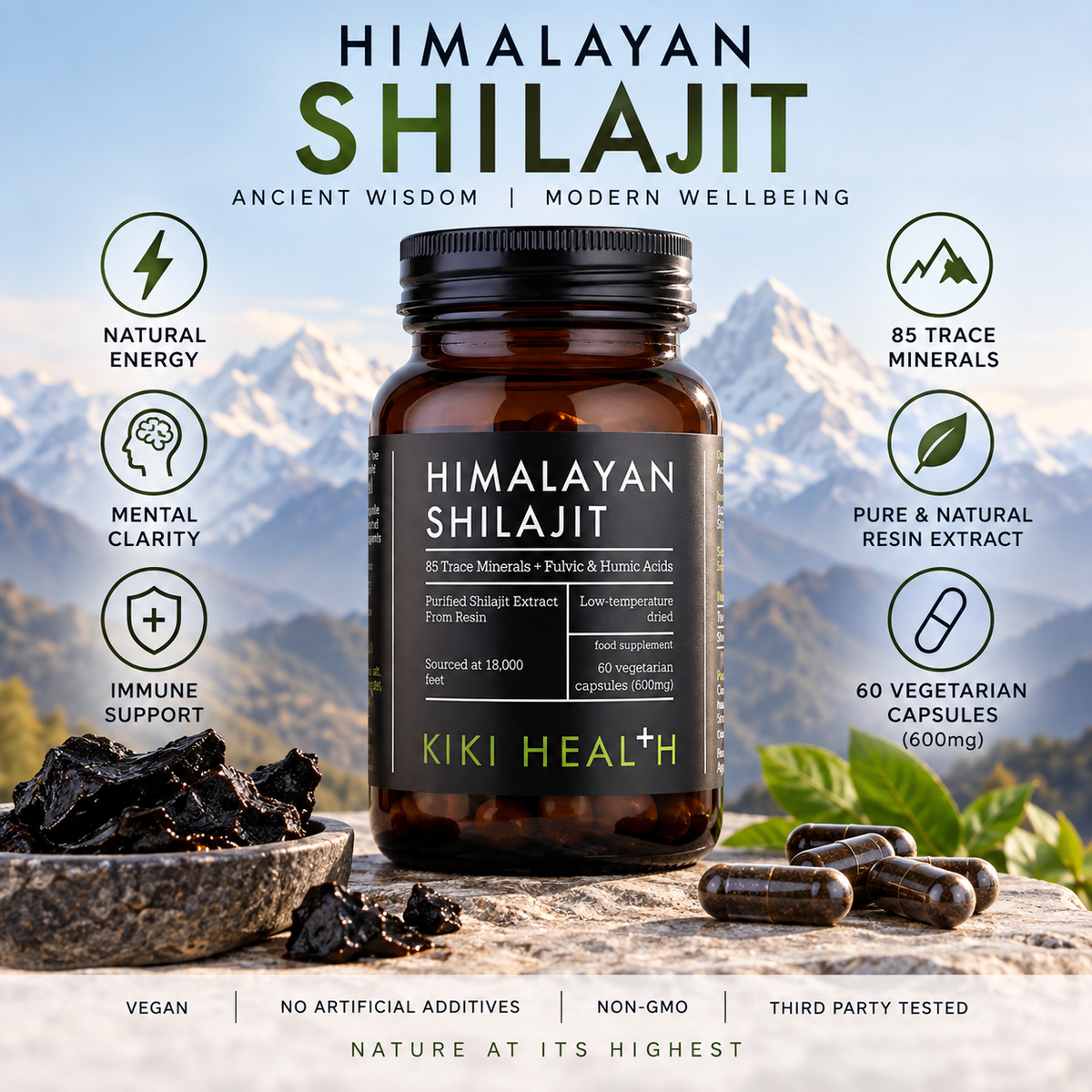 KIKI Health Himalayan Shilajit Extract 60 Vegicaps