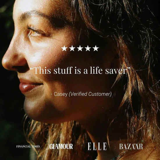 Close-up of a person with text overlay and brand names at the bottom.