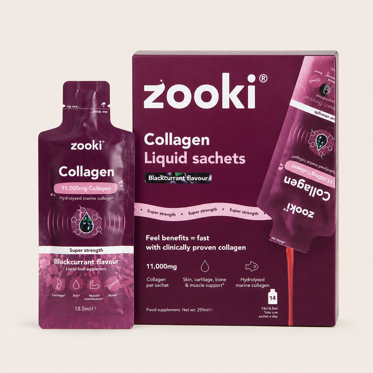 Collagen Zooki 11000mg blackcurrant 18.5ml sachet