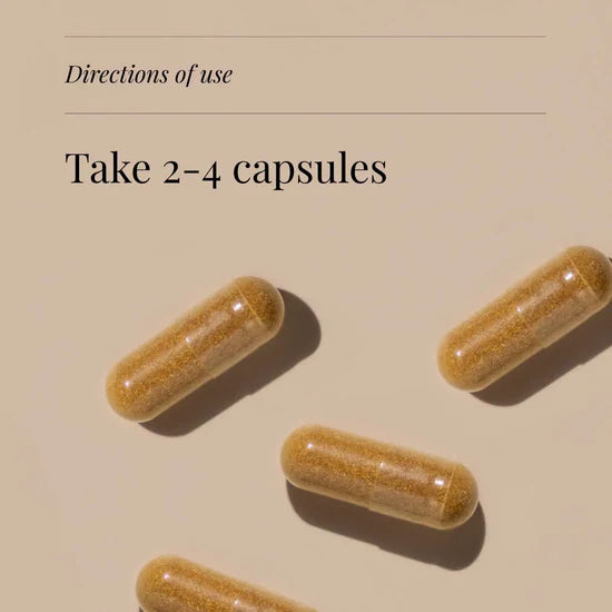 Capsules with directions for use on a beige background
