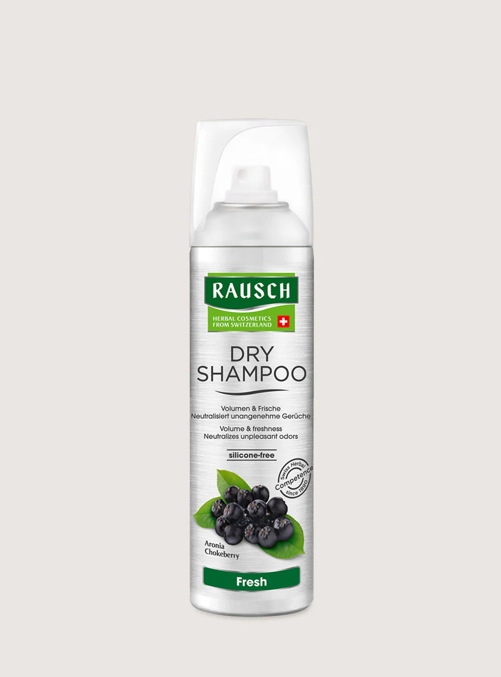 Rausch dry shampoo can on a light gray background