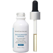 SkinCeuticals Discoloration Defense serum bottle with dropper on a white background