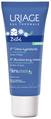 Uriage Bébé 1st Moisturizing Cream tube on a white background